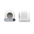 Automatic Pet Litter Box in smooth white plastic with a rounded enclosed chamber, gray front panel, and circular display