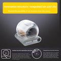 Automatic Pet Litter Box with a white enclosed rounded housing, transparent barrel, separated waste bin and control panel