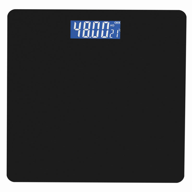 Bluetooth Rechargeable Body Fat Scale in matte black with a blue backlit digital display and rounded corners