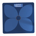 Bluetooth Rechargeable Body Fat Scale in navy blue with a four-petal blue pattern, central ring, and digital display