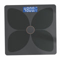 Bluetooth Rechargeable Body Fat Scale in charcoal gray with four dark sensor panels and a blue digital display