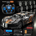 Bugatti Style kids RC supercar in black, silver and orange with racing graphics, remote, charging cable and battery pack