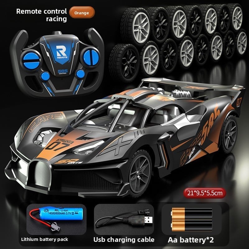 Bugatti Style kids remote control car in black, silver and orange, with a sporty racing design and matching controller