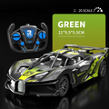Bugatti Style kids remote control car in black and silver with neon green racing graphics, matching wireless controller included