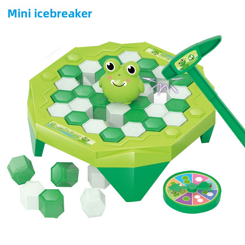 Children's Board Games brick-pushing tabletop set in blue, green and orange plastic, with animal characters and stacked colored bricks.