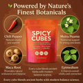 Chili Gummy Candy in a bright red Spicy Cubes pouch, with botanical ingredient illustrations and 30 gummies