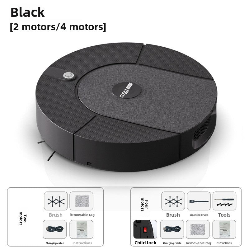 Clean Intelligent Sweeping robot vacuum in black ABS with a round low-profile body, textured top and removable mop rag