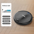 Robot vacuum, Clean Intelligent Sweeping, with a round black brushed-metal finish, slim body and blue-lit control button