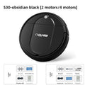 Clean Intelligent Sweeping robot in glossy black ABS with a round shape, top power button, and included accessories