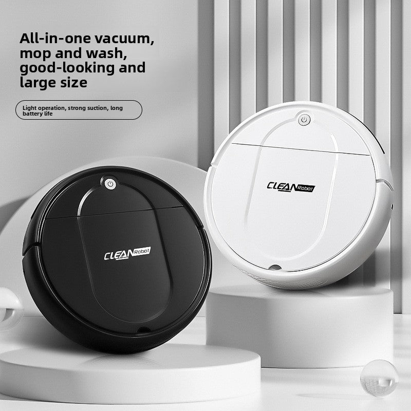 Clean Intelligent Sweeping robot vacuum with black and white ABS shells, round design, smooth finish and top power buttons