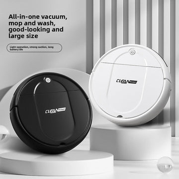 Clean Intelligent Sweeping robot vacuum with black and white ABS shells, round design, smooth finish and top power buttons