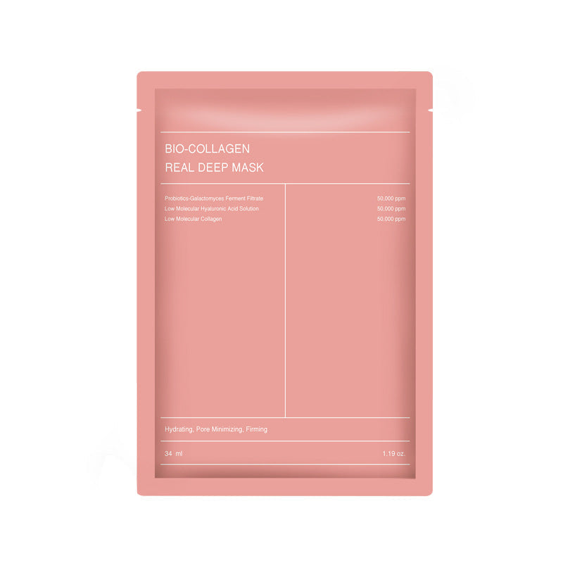 Collagen Hydrating Mask in a coral-pink single-use sachet with fine white text and a rectangular packet design