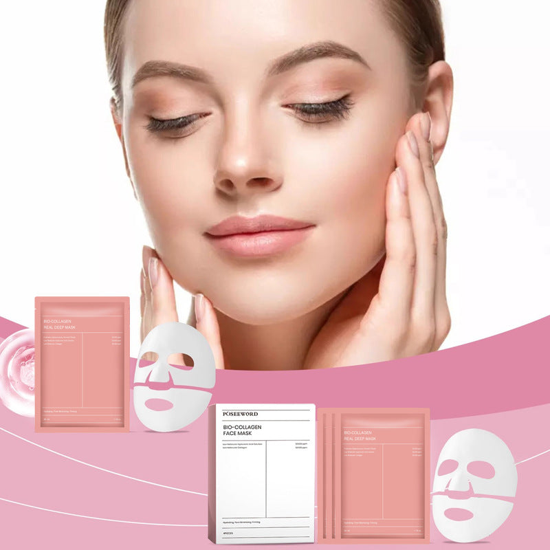 Collagen Hydrating Mask in a coral-pink single-use sachet with fine white text and a rectangular packet design