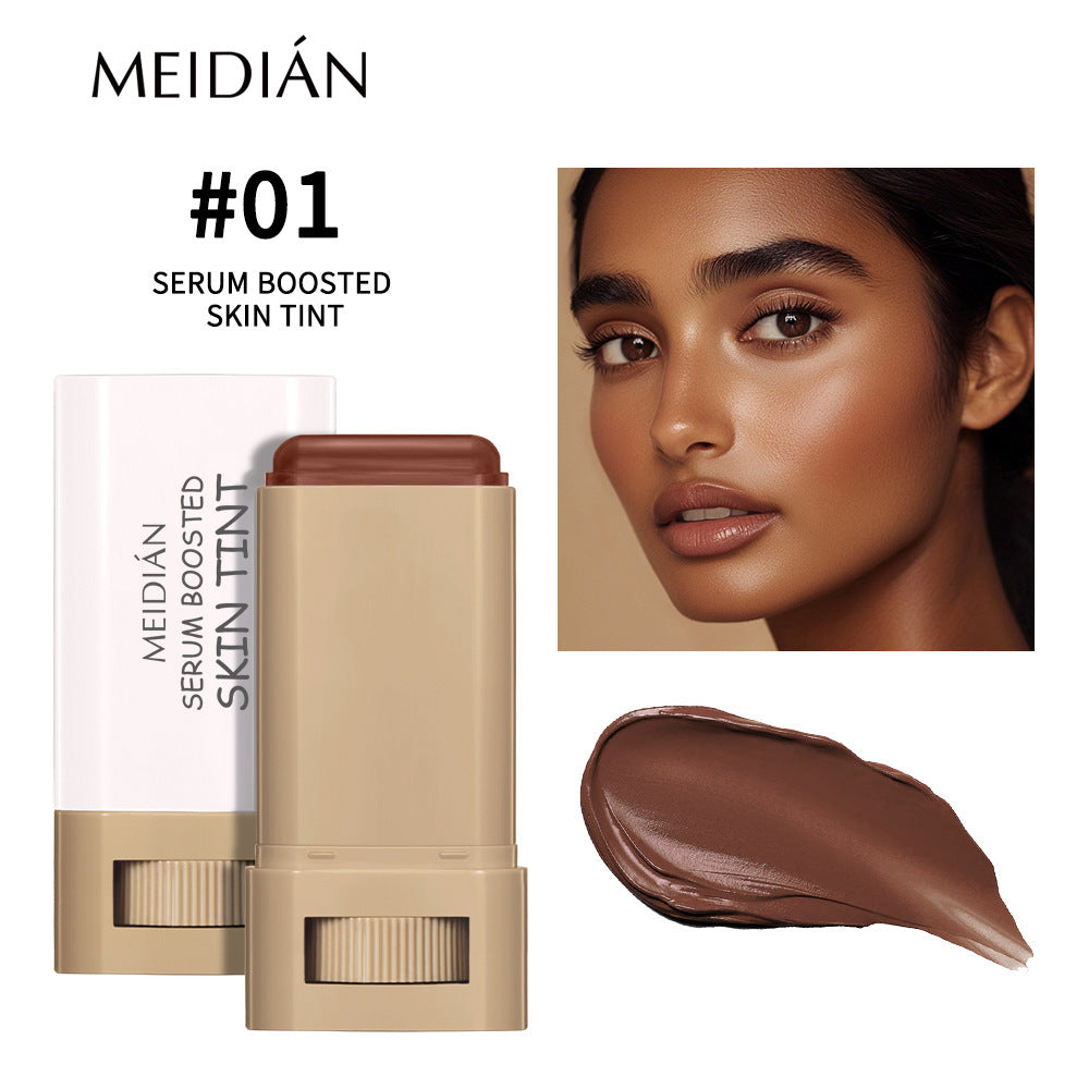 Concealer Foundation Liquid Stick in beige packaging with a warm brown cream tint, shown with matching product swatch and shade #01