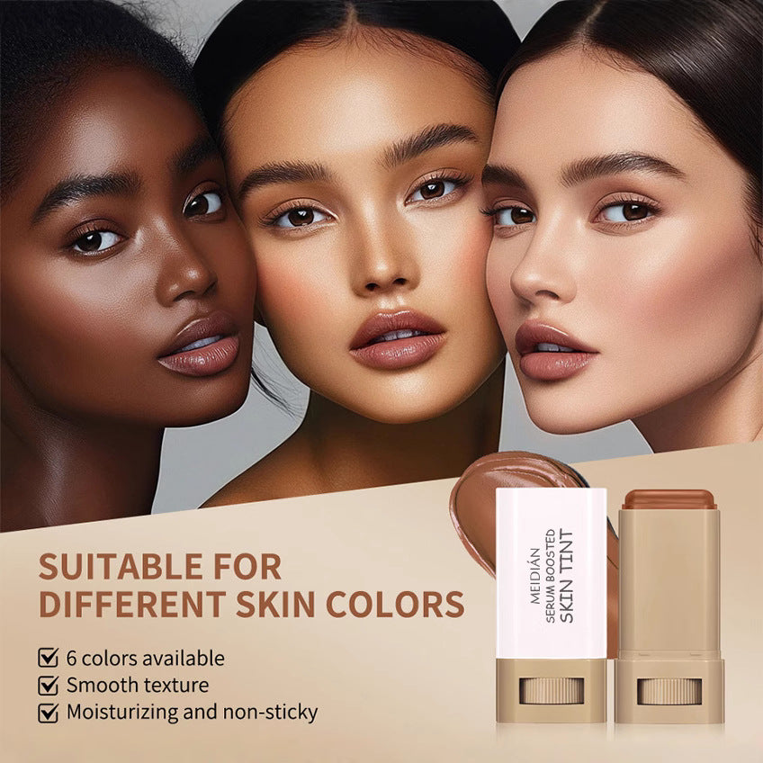 Concealer Foundation Liquid Stick with beige rectangular tubes and a creamy swatch, promoted for six skin-tone shades and smooth texture
