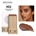 Concealer Foundation Liquid Stick in warm tan beige packaging with a brown cream tint and a matching swatch, shade #02
