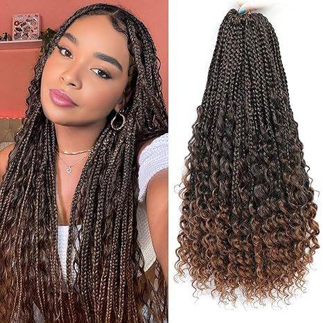 Curly Three-Strand Braids in dark brown synthetic fiber, shown worn long with defined braids and loose curled ends.