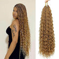Curly Three-Strand Braids in honey-brown synthetic fiber, featuring slim plaits that flow into long loose curls