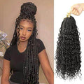Curly Three-Strand Braids in long black synthetic hair, with defined plaits flowing into loose, textured curls