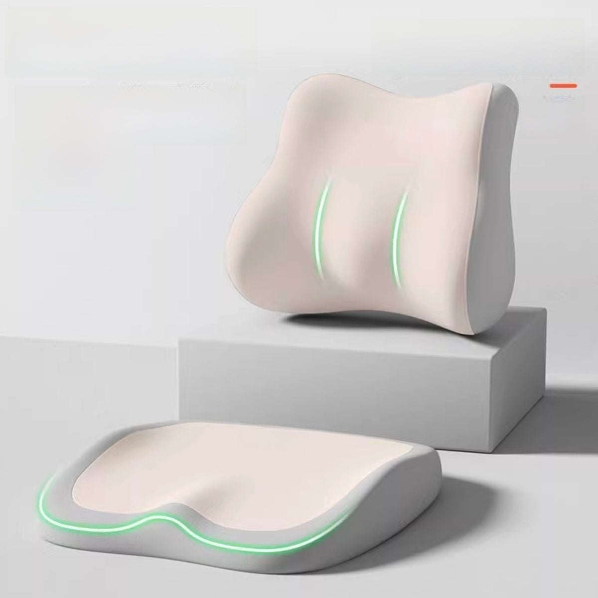 Cushion to prevent buttock pain, pale blush ergonomic seat cushion with contoured shape and gray base