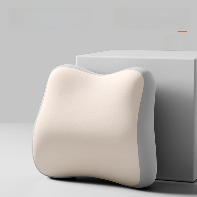 Cushion to prevent buttock pain with a cream-colored solid surface, rounded contoured shape, and gray side panel