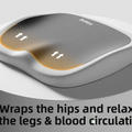 Cushion to prevent buttock pain with a gray contoured seat, white raised rim, and yellow accent edging
