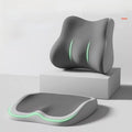 Cushion to prevent buttock pain, gray contoured seat cushion with raised edges and matching lumbar support cushion