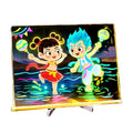 Activity Books LED drawing board with colorful glowing etched cartoon children, planets and water on a black panel