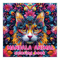Coloring Books for Adults with a vivid multicolored cat mandala cover, featuring intricate floral patterns and bold lettering.