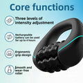 Deep Tissue Massage Roller in black with an ergonomic loop handle, ridged massage rollers, and turquoise accent trim