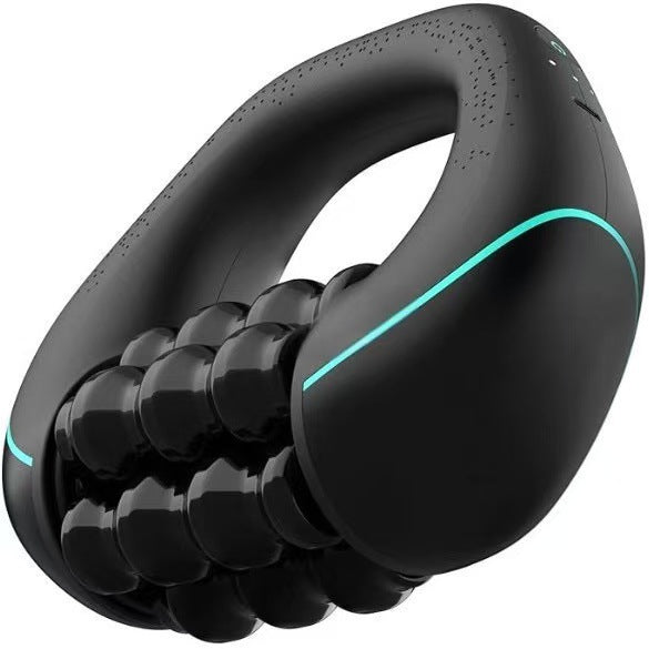 Deep Tissue Massage Roller with a black ergonomic handle, segmented rounded rollers, and turquoise accent lines