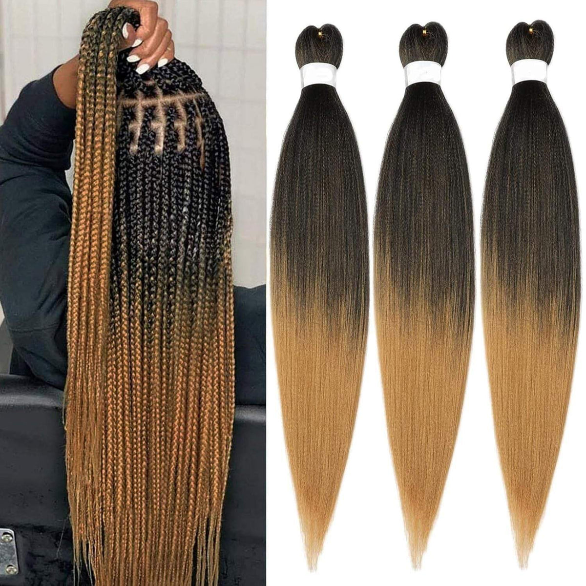 Dirty Braids Fluffy Wig with long, slim braids in a black-to-honey-blonde ombré synthetic fiber blend