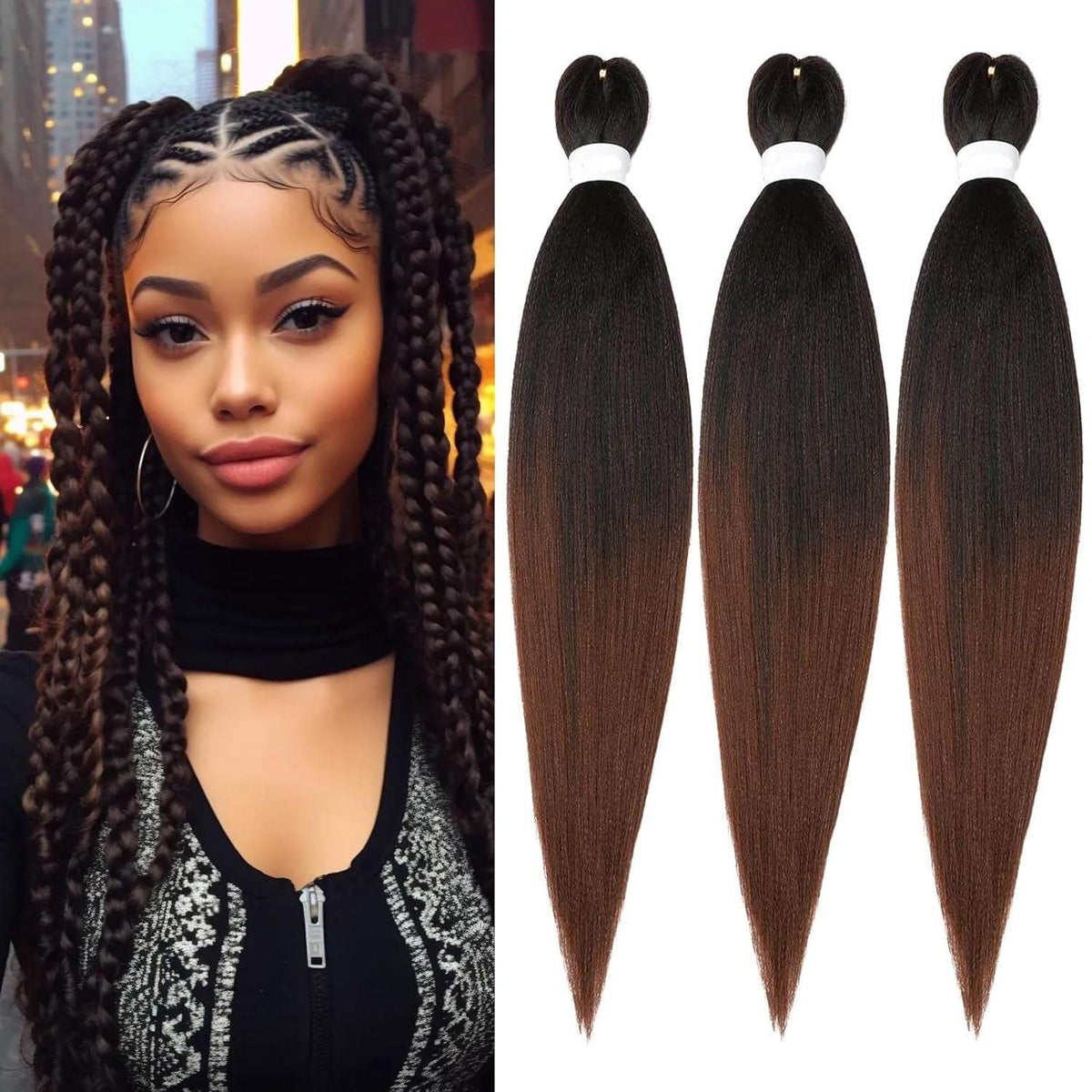 Dirty Braids Fluffy Wig with dark brown synthetic hair styled in long, chunky braids and a neat center part