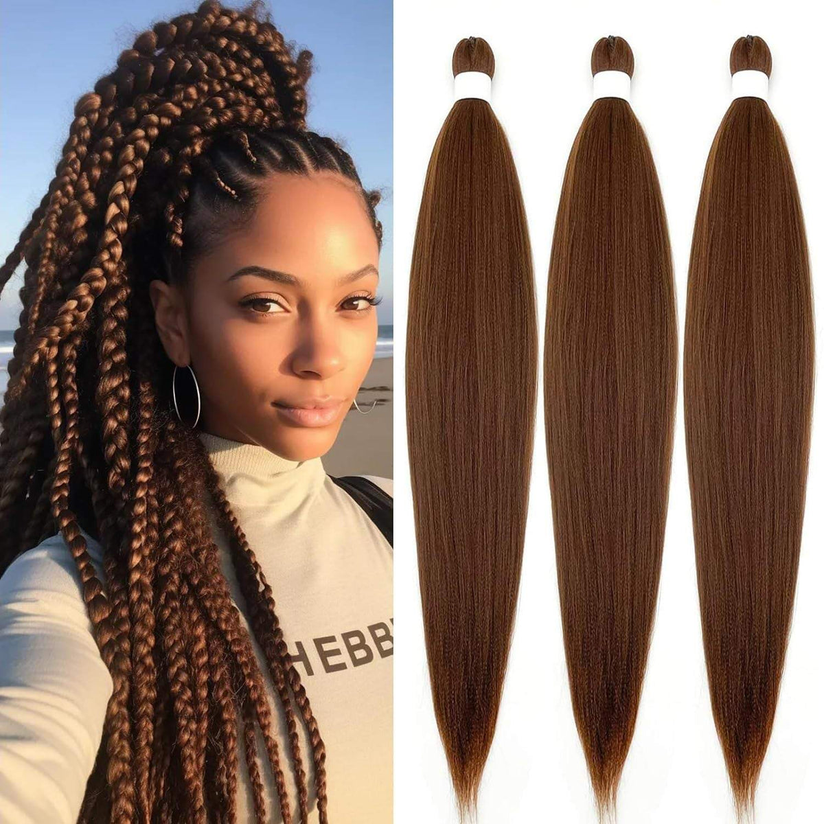 Dirty Braids Fluffy Wig with long dark brown synthetic hair styled in thick, defined braids gathered into a high ponytail