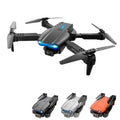 Drone 8K Aerial Photography quadcopter in black, silver, and orange, with folding arms, front camera, and blue lights