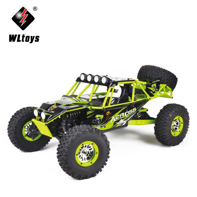 Dune Buggy Electric remote-control toy car with a black and neon yellow plastic frame, oversized tires, and roof lights.