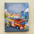 Educational  Picture Books peek-through board book with a blue cover, colorful fire truck scene, firefighters, and cloud-shaped flap.
