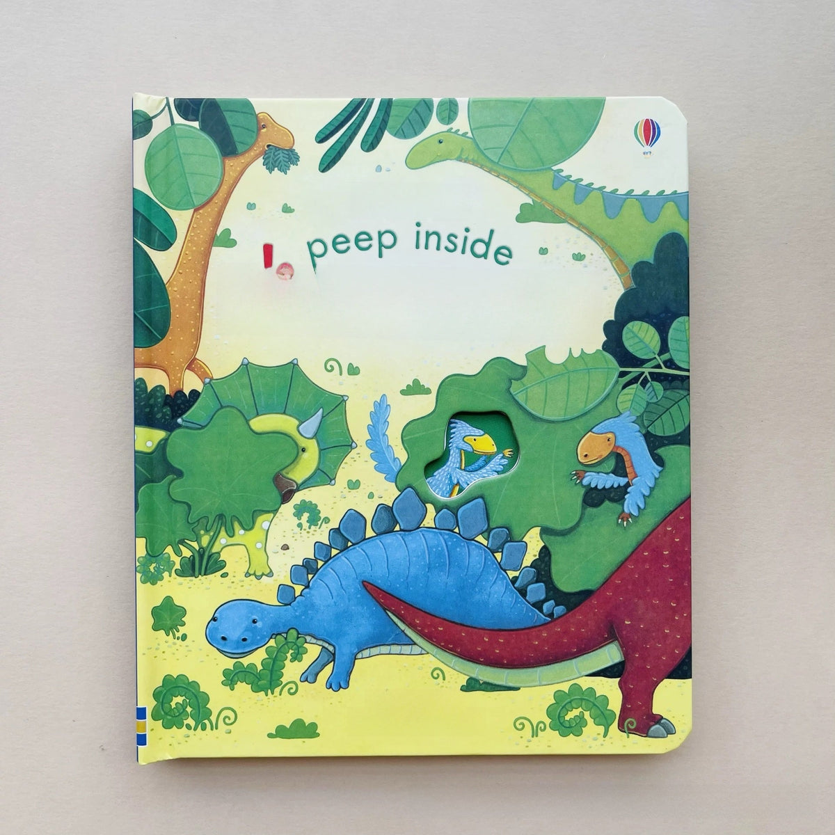 Educational  Picture Books: sturdy board book with bright green dinosaur illustrations, leafy jungle patterns and peek-through details