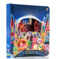 Peek-through picture book, Educational  Picture Books, with a blue cover and colorful fairytale village, carriage, and castle illustrations
