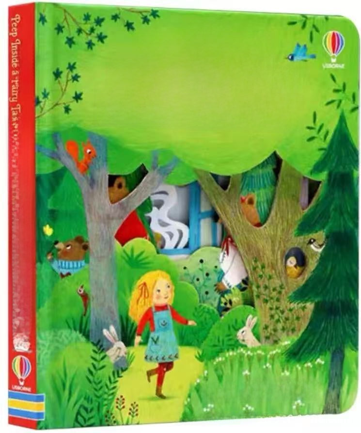 Board book, Educational  Picture Books with a bright green forest cover, colorful animals, and a child among trees.