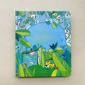 Board book featuring Educational  Picture Books, with a blue whale, colorful jungle animals and leafy green illustrations around a peek-through opening.