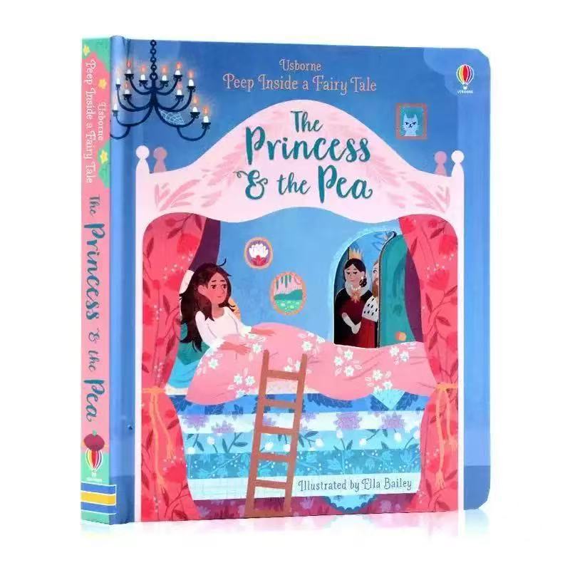 Children’s fairy-tale picture book with a blue and pink illustrated cover, princess, pea and peek-through cutouts; Educational  Picture Books