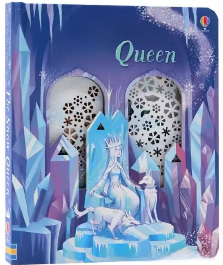Educational  Picture Books: a hardcover activity book in purple and icy blue, with a snow queen, reindeer and cutout windows.