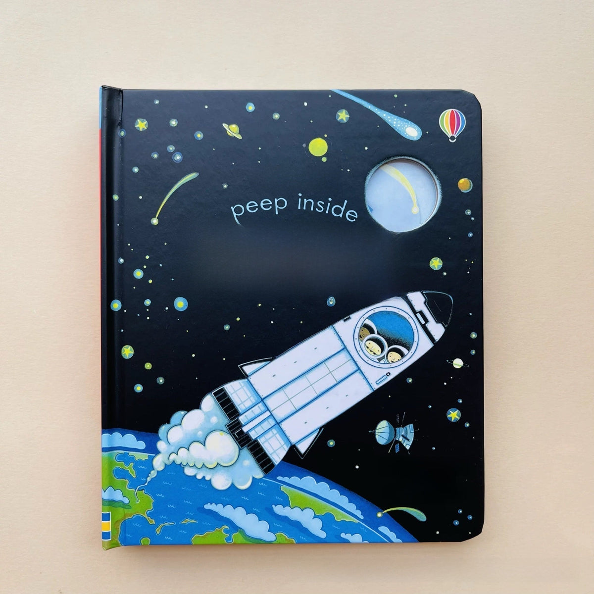 Educational  Picture Books board book with a navy space-themed cover, colorful stars, rocket ship, and peek-through window.
