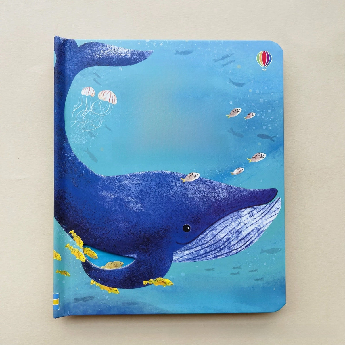 Board book with a blue underwater whale illustration, small fish and jellyfish, featuring rounded corners; Educational  Picture Books for toddlers
