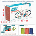 Electric Domino Train Toy in a blue-and-white box, featuring a colorful plastic train, multicolored dominoes and cactus accessory