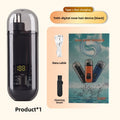 Electric Nose Hair Trimmer with a black body, clear protective cap, digital display, and Type-C charging cable and cleaning brush