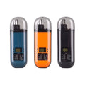 Electric Nose Hair Trimmer in blue, orange, and black with clear protective caps and a digital display on each unit