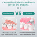 Electric Tooth Cleaner with a white curved nozzle and gray tip, shown polishing teeth with a silicone contact point.