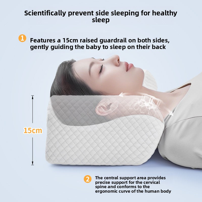 Ergonomic Memory Foam Support Pillow in ivory white quilted fabric, with contoured raised sides and a central neck groove.